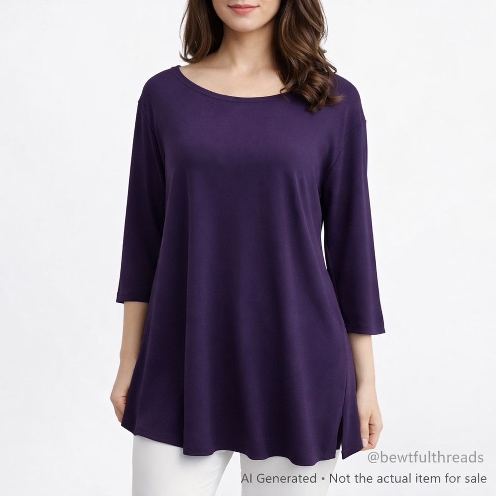 Sympli Size 10 Deep Purple Stretch Tunic Top Side Slit Made in Canada